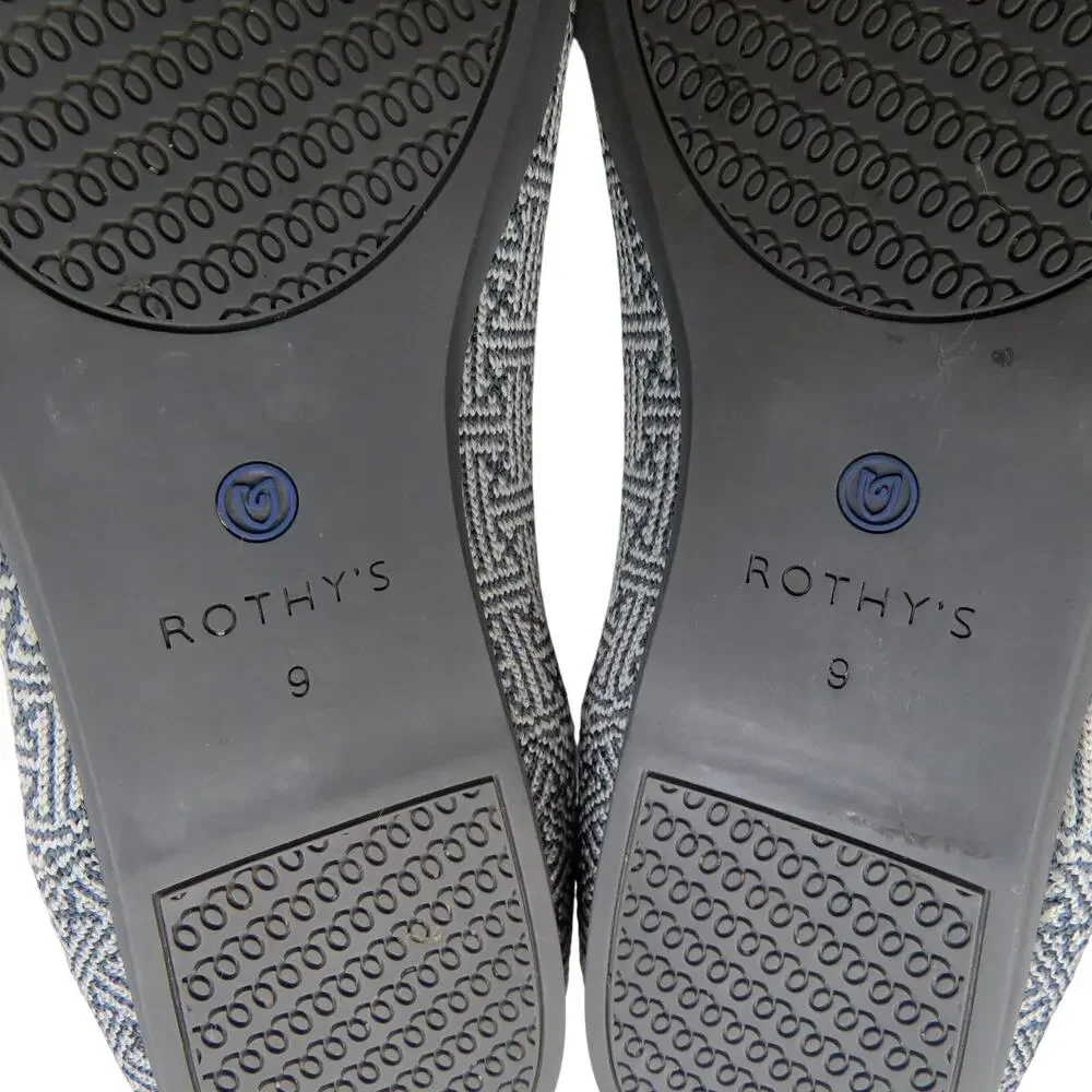 Rothys Gray and White Charcoal Grid Pattern Knit Rounded Toe Flats Shoe Size 9